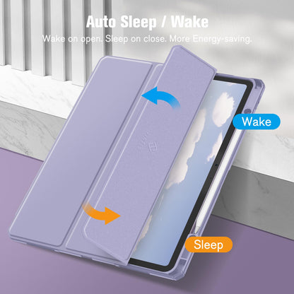 FINTIE Hybrid Case for iPad Air 13-inch (M3) 2025, (M2) 2024, [Built-in Pencil Holder] Shockproof Cover with Clear Transparent Back Shell, Auto Wake Sleep, Lilac Purple