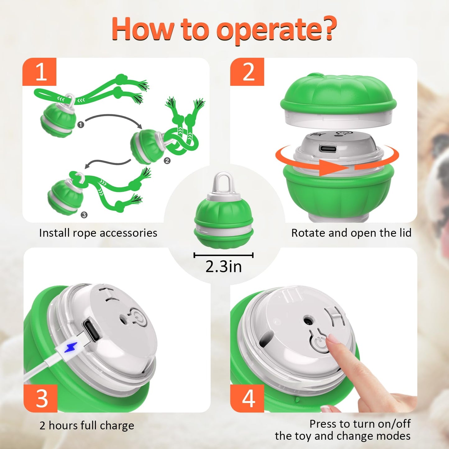 Salodal Interactive Dog Toys Rolling Ball for Puppy/Small Dogs,Peppy Pet Ball for Dogs,Motion Activate,Automatic Moving Dog Toy,USB Rechargeable