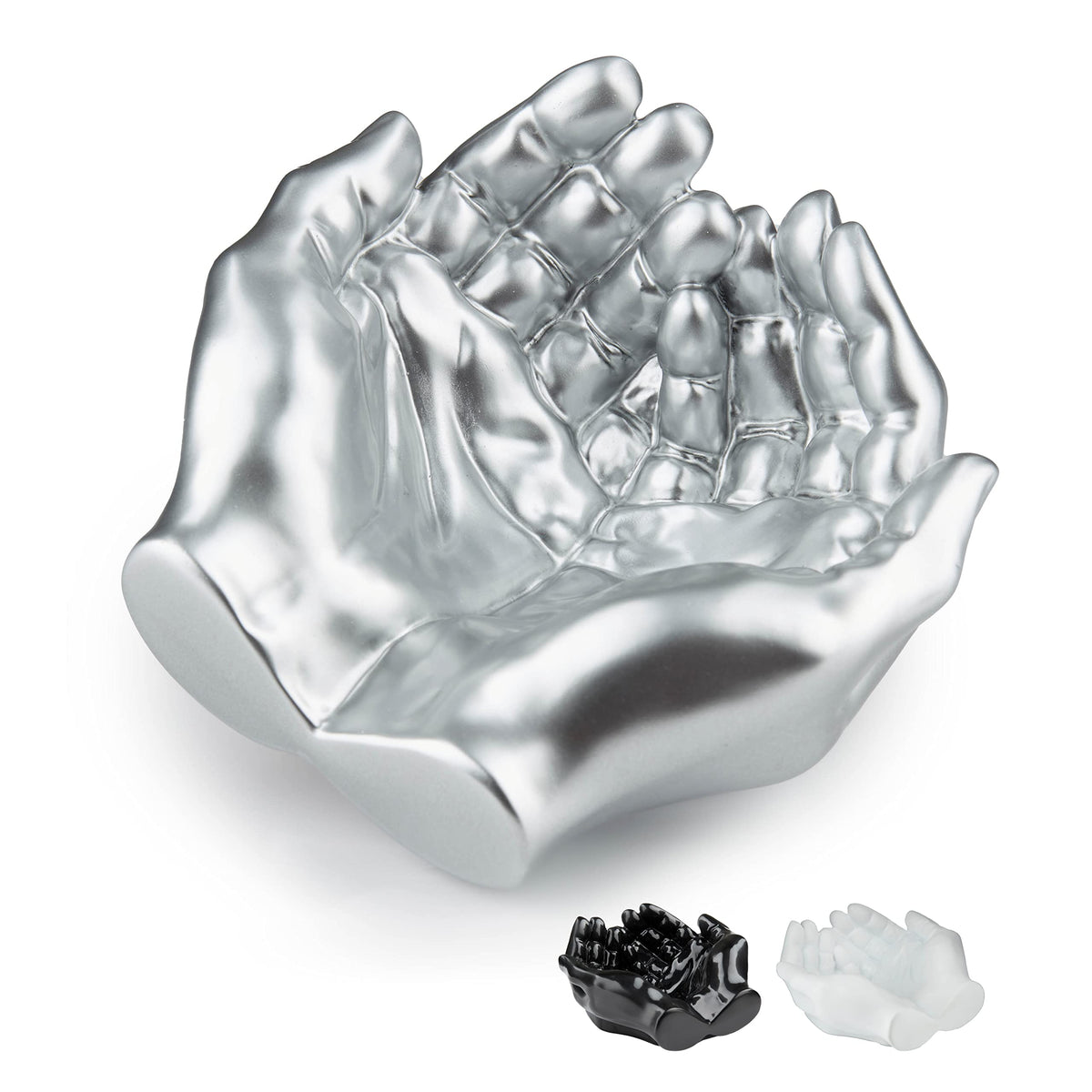 Tapeera Hand Shaped Succulent Planter Pot - Crystal Holder Display - Air Plant Holder Hand Planter - Giving Hands Sculpture Decor - Key Bowl Ring Dish Trinket Dish Candy Dish - Candle Holder (Silver)
