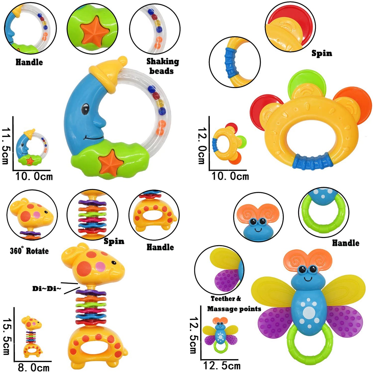 Infant Toys 0-3 Months Infant Rattles AIVIAI Baby Rattle Teether Toy Set with Storage Box Musical rattles for Newborn Girl Boy 5 6 8 9 12 Month (11pcs)