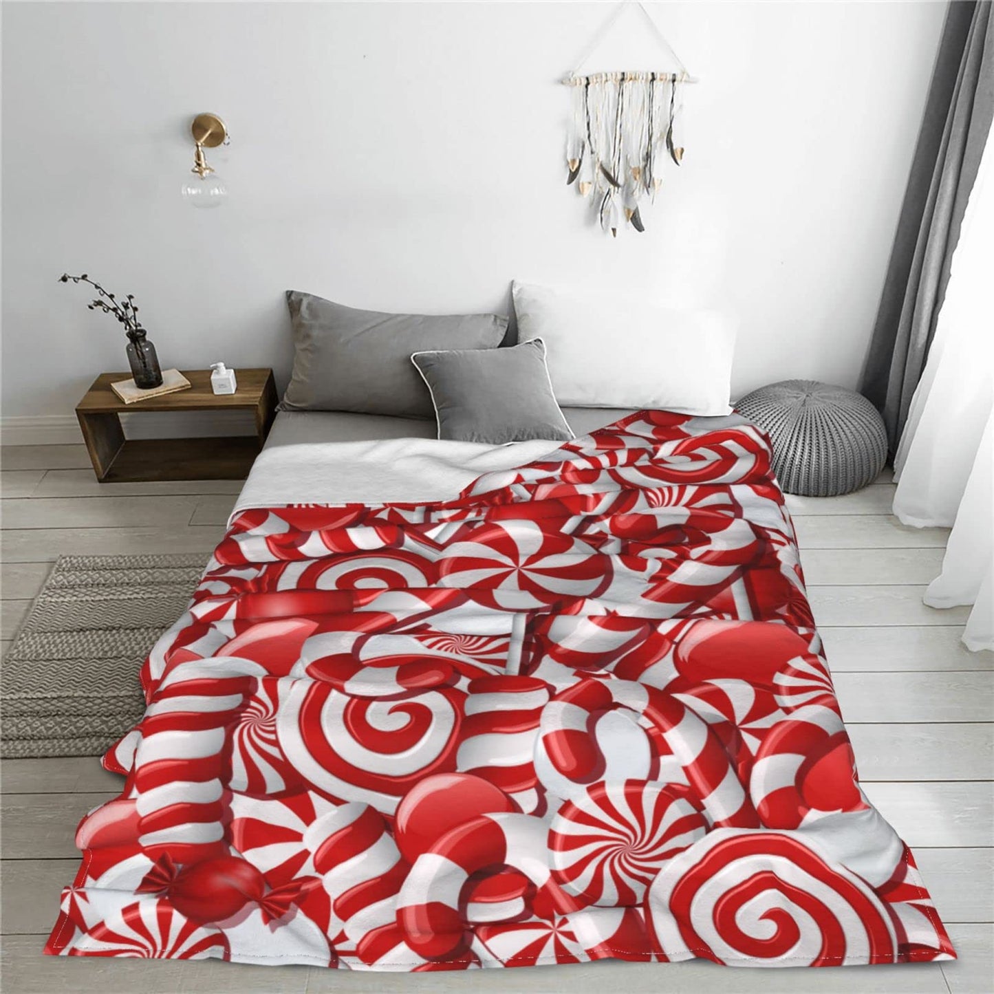 KUOAICY Christmas Swirl Candy Fleece Throw Blanket Soft Flannel Plush Lightweight Warm Cozy for Bed Couch Sofa 60''X50'' Black33