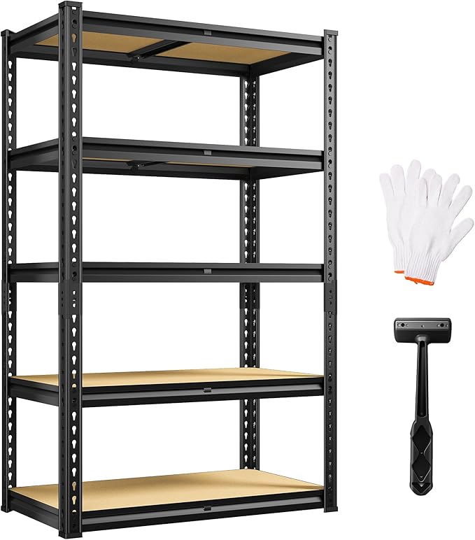 5 Tier Garage Shelving 2020LBS Storage Shelves,Adjustable Heavy Duty Metal Shelving Unit Utility Rack for Garage,Kitchen Pantry Shelf for Warehouse,Closet,Commercial,28" W x 12" D x 59.8" H,Black
