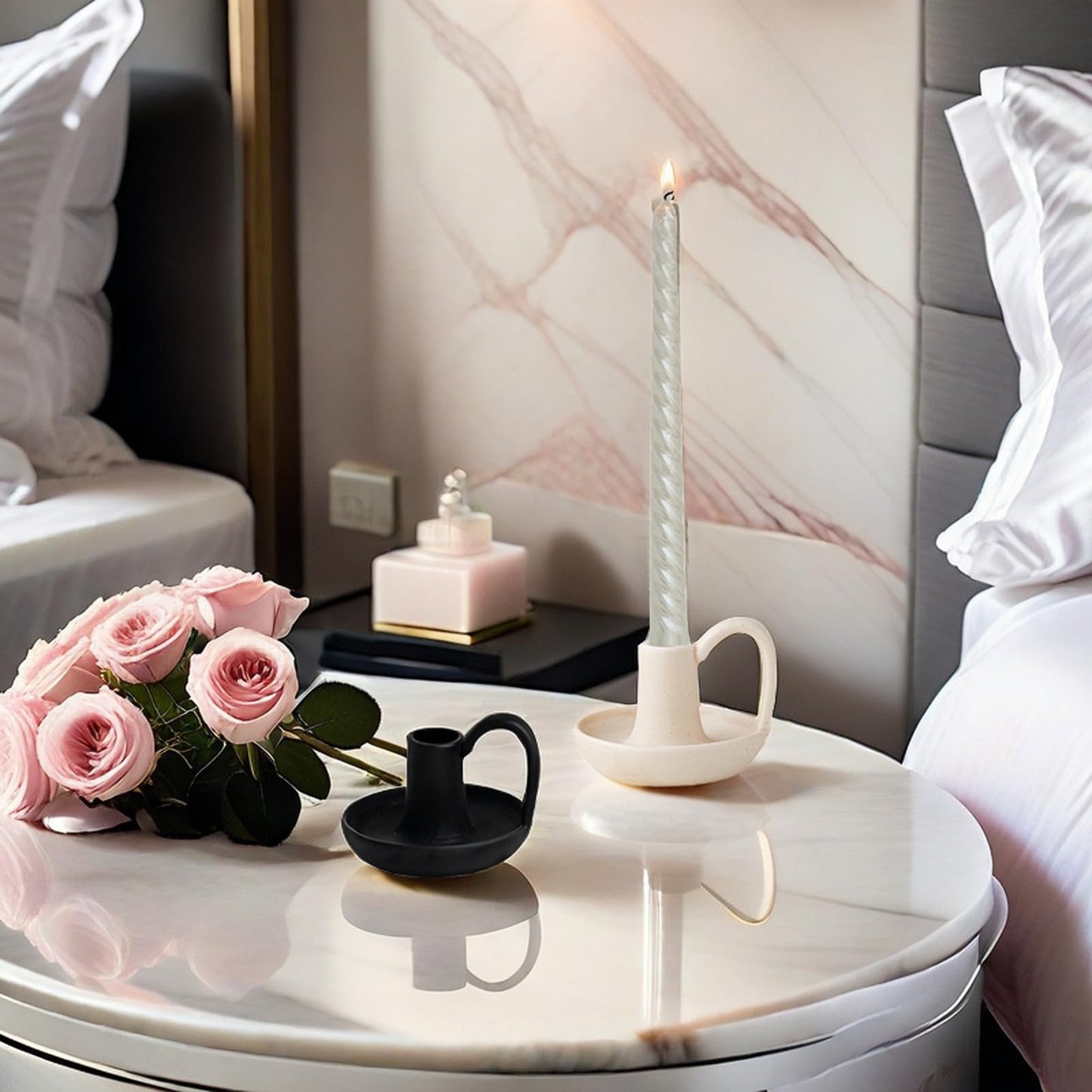 VIRFONOR Taper Ceramic Candle Holders, Set of 2 Matte White, Table Decor Centerpiece for Home Decor, Wedding, Christmas, Birthday, Shower, Housewarming