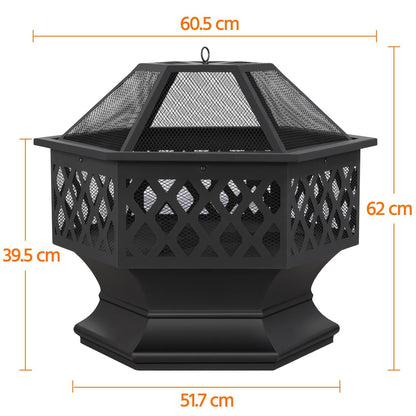Yaheetech Fire Pit Heavy Duty Fire Bowl Large Fire Pit with Mesh Poker for Outside Patio Heater/Camping Bonfire/Garden/Backyard/Poolside, Hexagon Shaped, Black