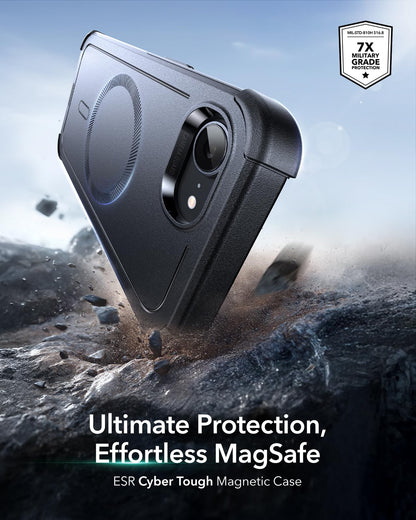 ESR for iPhone 17e Case, iPhone 16e Case, 23ft Military-Grade Drop Protection, MagSafe Accessories Compatible, Shock-Absorbing Rugged Cover, Cyber Series, Black