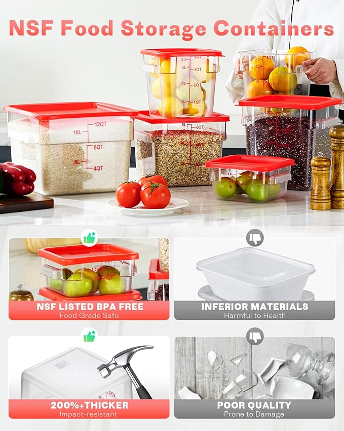 6QT Clear Food Storage Containers: 8 PCS NSF Food Storage Containers
