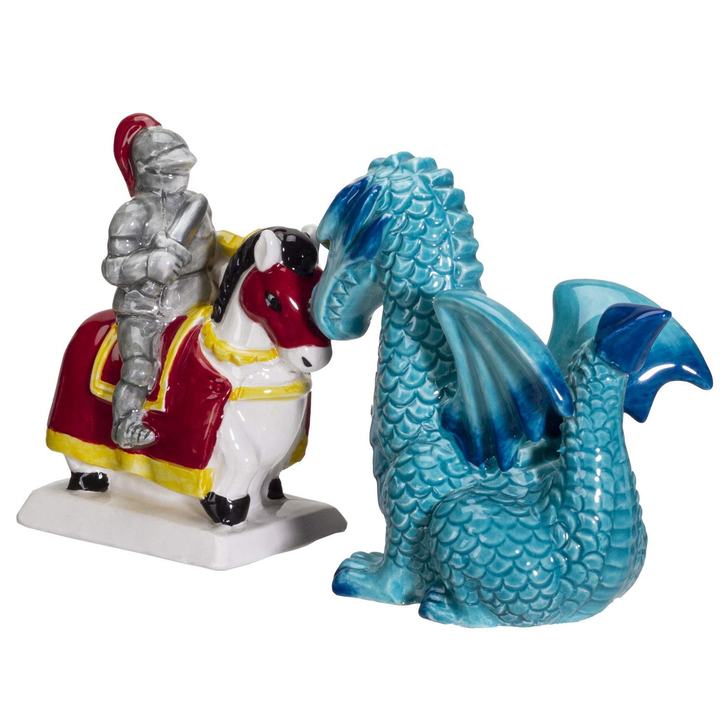 Knight on Horse & Dragon Ceramic Salt and Pepper Shakers Set