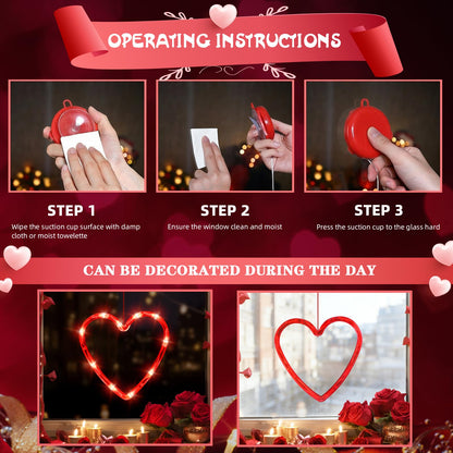 LOLStar Valentines Day Window Lights Decor with Timer, 3 Pack Battery Operated Red Heart-Shaped Window Decorations Silhouette Sucker LED Lamp Slow Fade Mode Romantic Light for 2026 Holiday Indoor Home