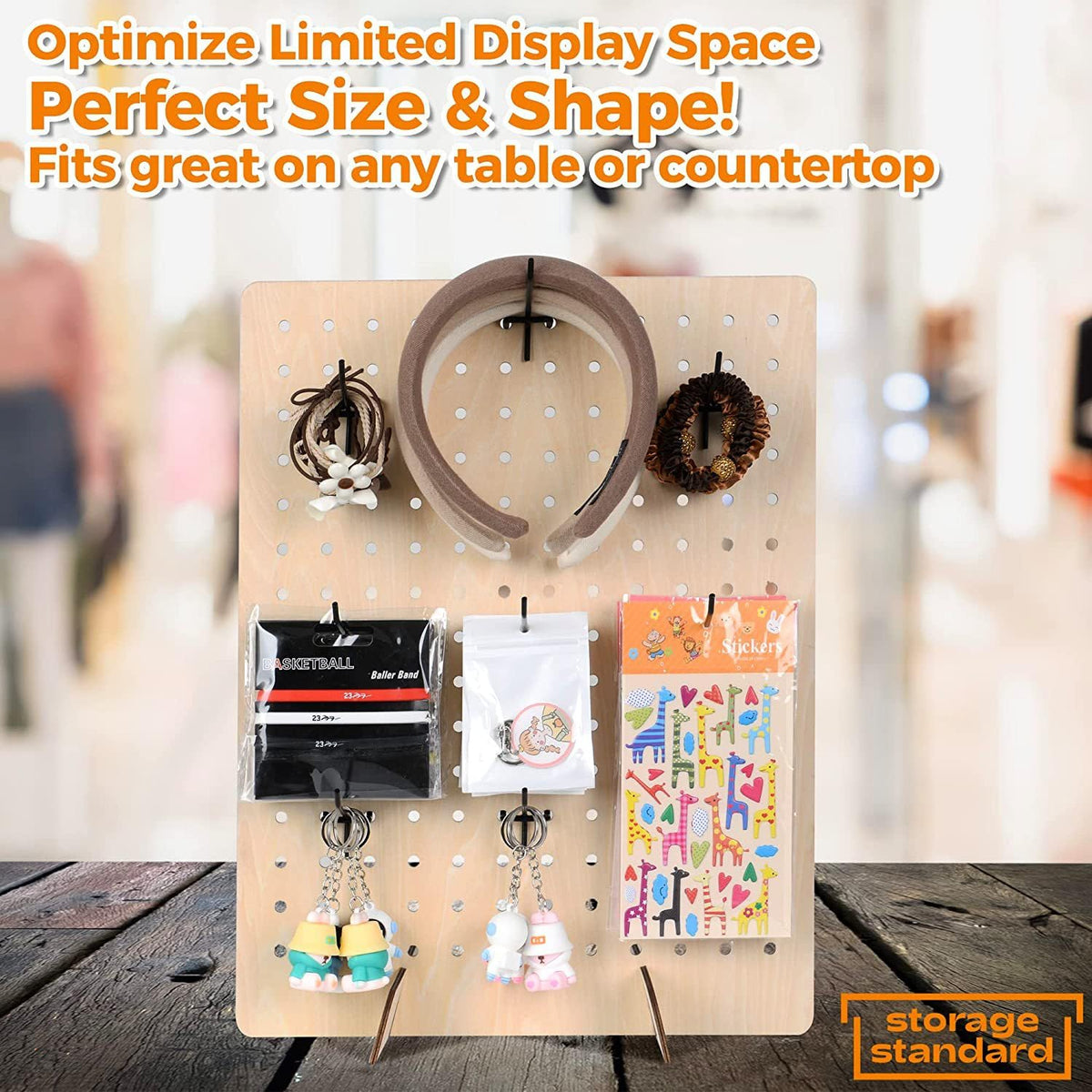 Bamboo's Grocery LoKii 1 Pack Wooden Pegboard Display Stand, Retail Rack, 17 x 13 Inches, with 10 Pcs Hooks