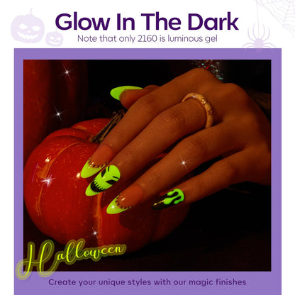 modelones Gel Nail Polish Set 6 Colors 2025 Halloween Hocus Pocus Collection Glow in the Dark Neon Green Orange Purple Red Black Gel Polish Set Fall Soak Off LED Nail Art Kit Gift with Nail Stikers