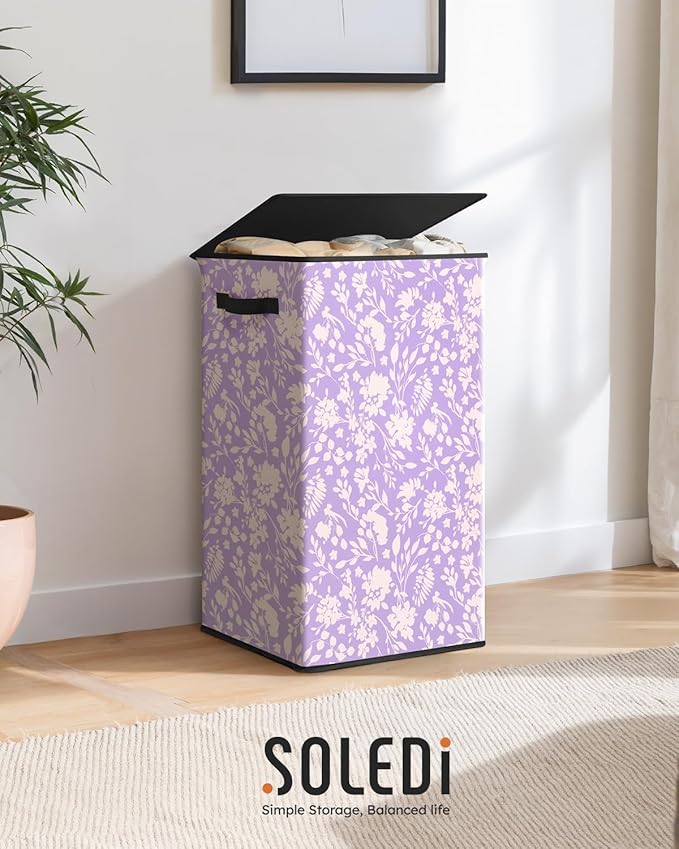 SOLEDI Laundry Hamper with Lid, 90L Tall & Large Floral Laundry Basket