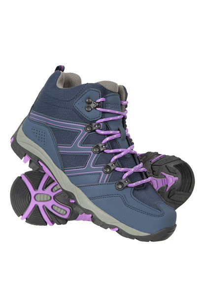 Mountain Warehouse Oscar Kids Walking Boots - Durable Childrens Hiking Shoes, Breathable Girls & Boys Footwear, Suede, Synthetic & Mesh Upper - for Camping & Trekking, Dark Purple, Kids Shoe Size 3 UK