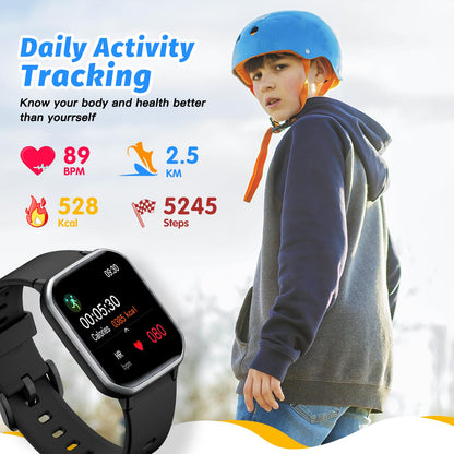 Kids Smart Watch for Girls,IP68 Waterproof Kids Fitness Tracker Watch with 1.5 Inch DIY Face,Heart Rate Sleep Monitor,19 Sport Modes,Calories Counter,Alarm Clock,Great Gifts for Children 6+ (Black)