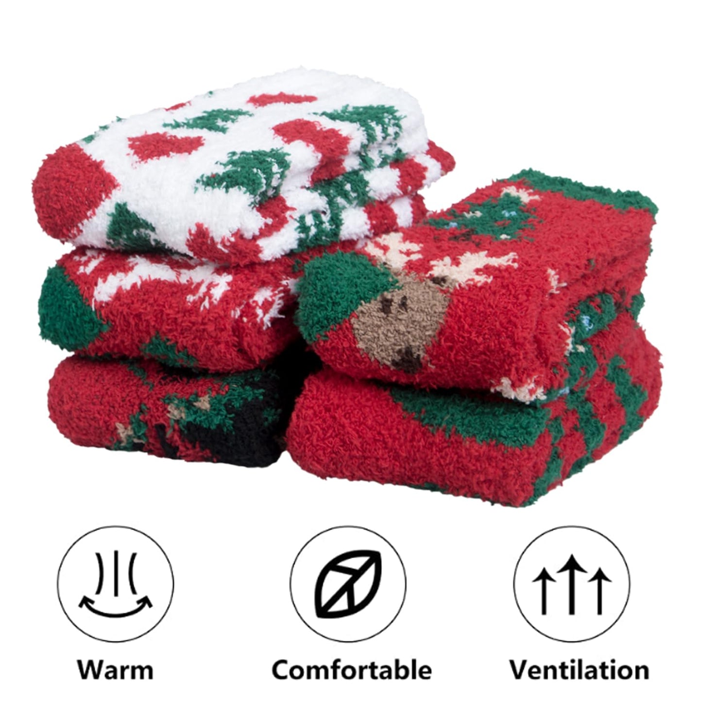 iCamter 5 Pairs Womens Fluffy Fuzzy Socks Cute Warm Winter Slipper Cozy Socks for Women