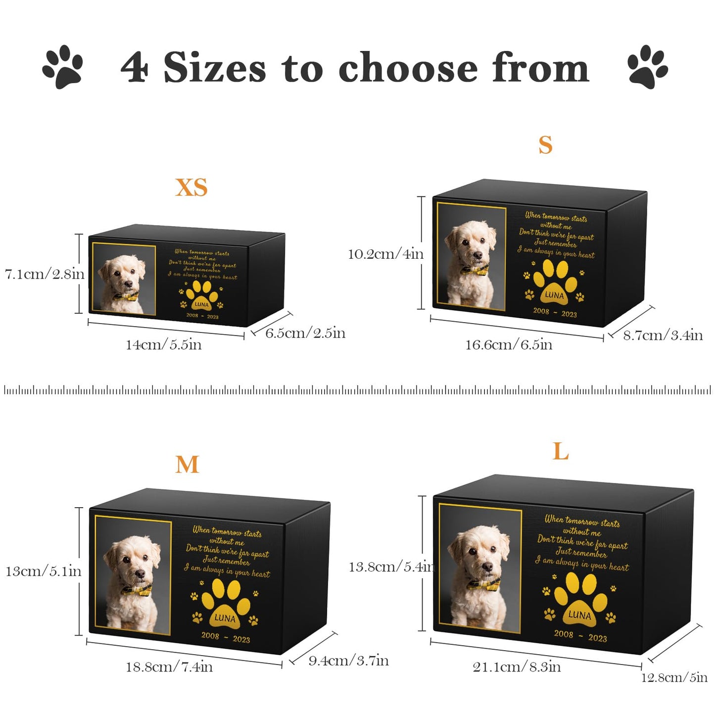 Bemaystar Personalized Pet Urns for Dogs Ashes - Custom Wooden Box with Photo for Pet Memorial Keepsake, Photo Box Pet Cremation Urn, Wood Keepsake Urn for Pet Cremation, Sympathy Gift for Pet Lovers