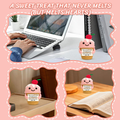 zavvoolly Employee Appreciation Gifts for Women Coworkers - Funny Positive Crochet Ice Cream Desk Decor - Thank You Farewell Going Away Gift for Friend, Nurse, Teacher, Team
