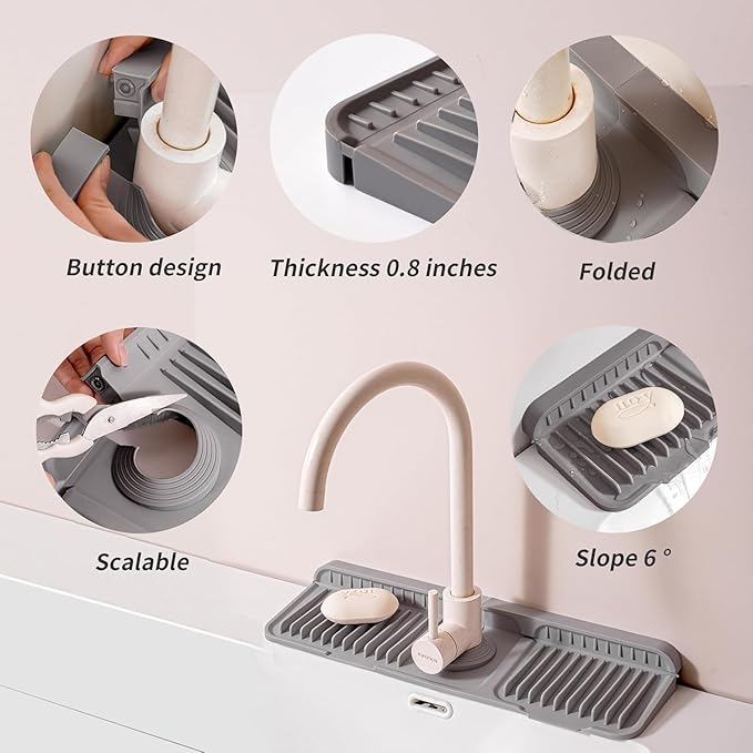 Folding Faucet Mat for Kitchen Sink Upgraded Premium Silicone Splash Guard