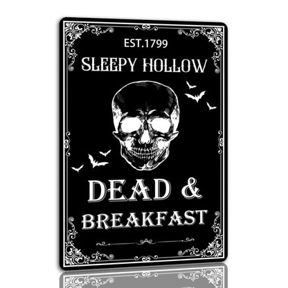 Dead And Breakfast Tin Sign Halloween Metal Signs Autumn Wall Decor Witch Ghost Pumpkin Decor Signs For Home Kitchen Cafe 8x12 Inch