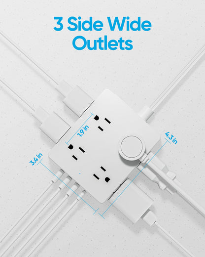 Surge Protector Power Strip, Olcorife Ultra Thin Flat Plug Extension Cord 5ft, 8 Outlets 4 USB Ports(1 USB C), Flat Wall Plug Outlet Extender, College Dorm Room Essentials, Black