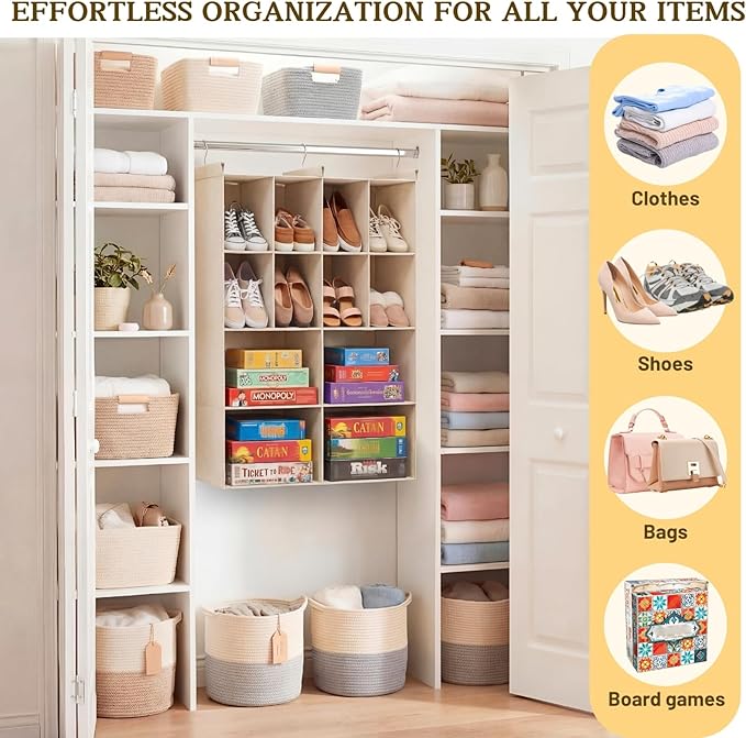 Ofiray-home 4 Tier Hanging Closet Organizer, 12 Compartments Sweater Organizer