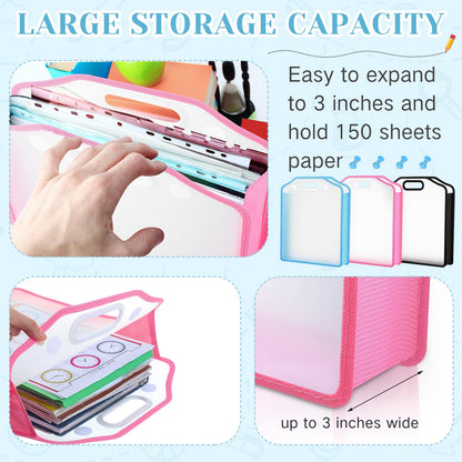 PerKoop 6 Pcs Scrapbook Paper Storage Organizer 12'' x 12'' Sheets Portable Expandable Paper File Storage with Handle and Button Closure for Holding Scrapbook File Cardstock(Blue, Black, Pink)