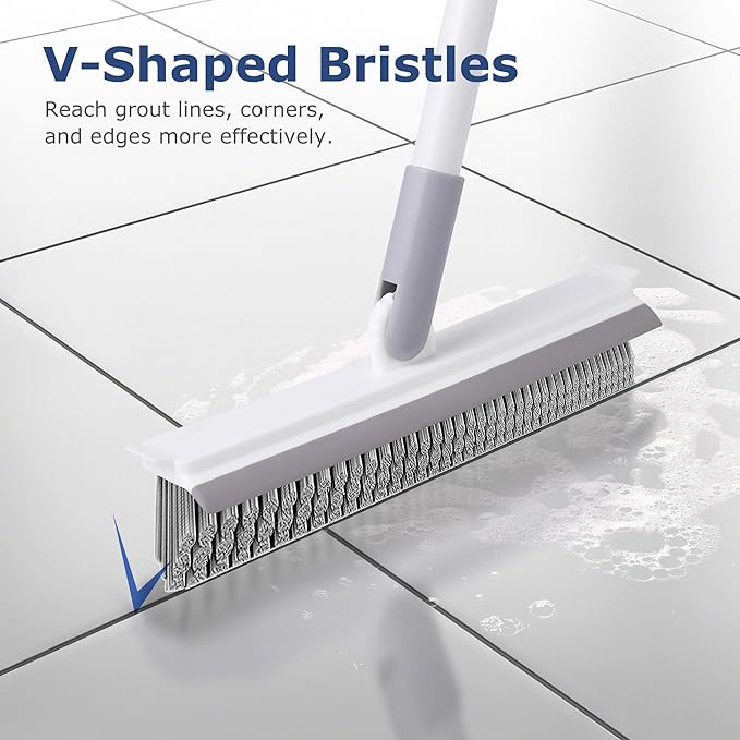Grout Brush with Long Handle, Floor Cleaning Scrubber with Stiff Bristles