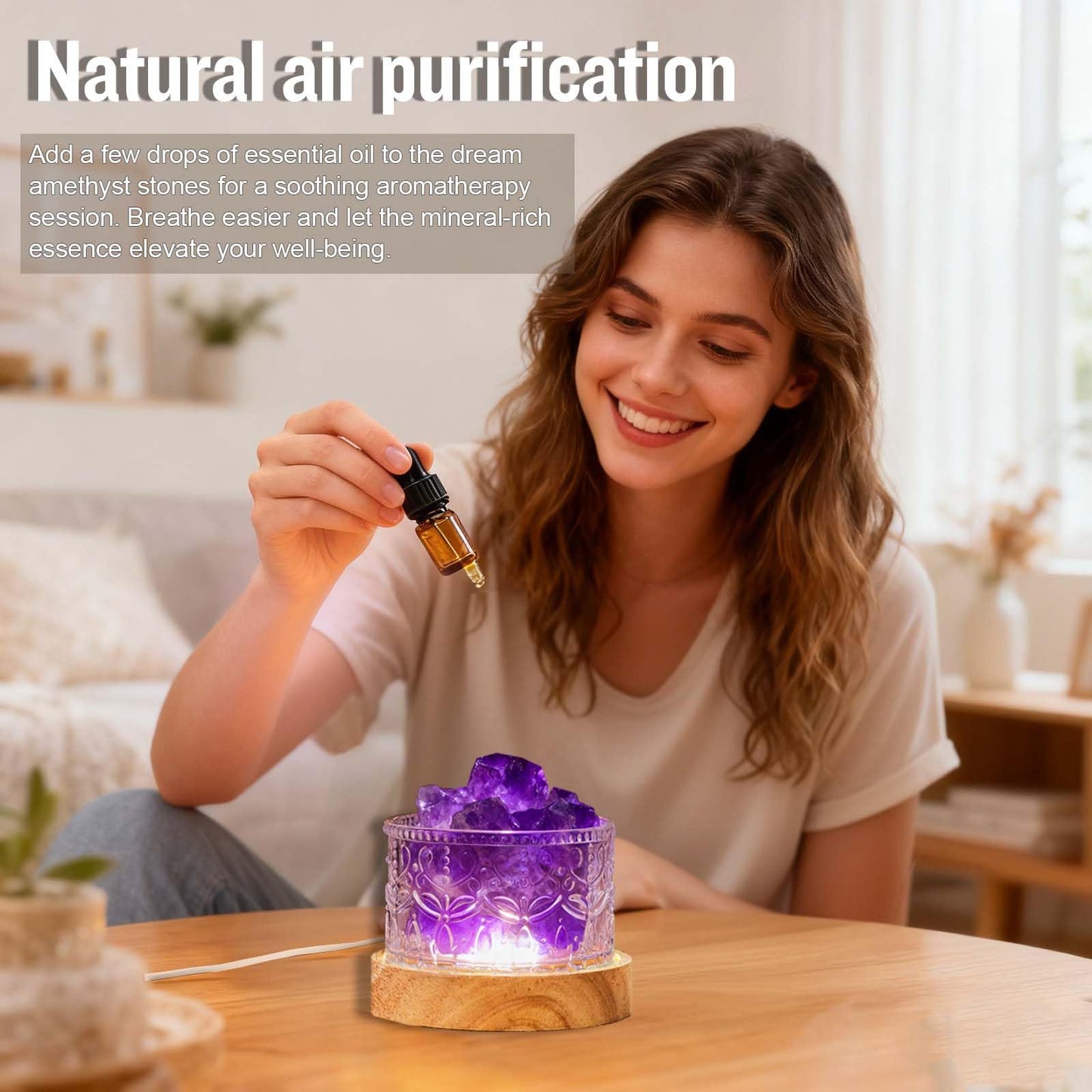 Runyangshi Amethyst Crystal Lamp Night Light - Natural Dream Amethyst Crystal Stone, 3 Lighting Modes with 10 Brightness Levels, Kid & Pet Friendly Design, USB Powered, Ideal for Home and Decor & Gift
