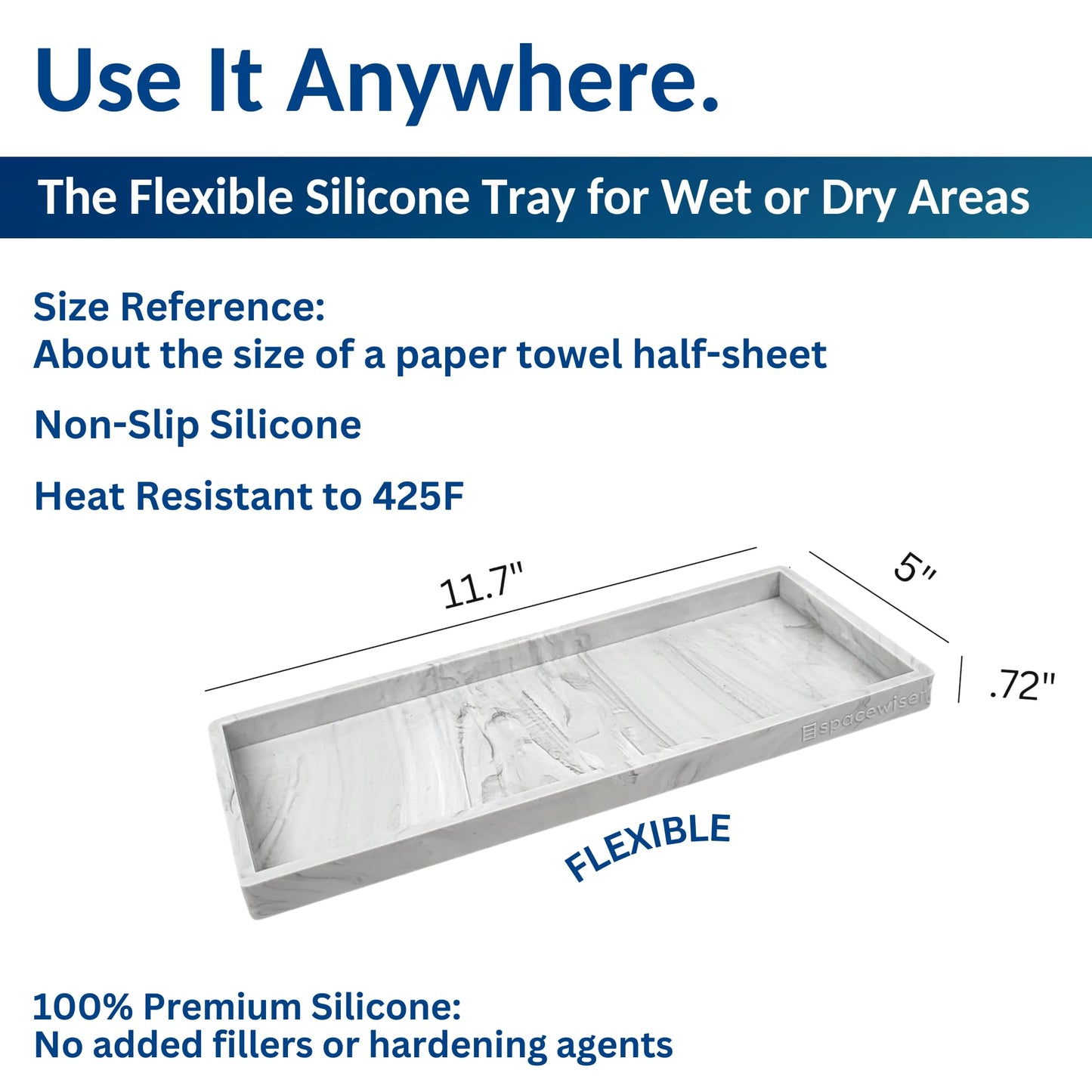 Spacewiser Countertop and Vanity Tray - 11.7" Silicone Bathroom Counter Tray, Dish Soap Trays for Kitchen Counter, Sink Organizer Accessories Caddy, Toilet Laundry Shower Makeup Mat Oil Holder Coffee