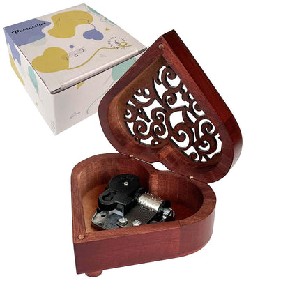 Pursuestar What a Wonderful World Wind Up Music Box, Heart Shaped Vintage Wood Carved Mechanism Musical Gift for Lover Girlfriend Wife Husband Valentine's Day Mother's Day Christmas Anniversary
