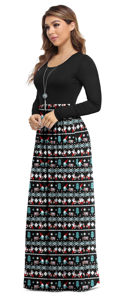 VIISHOW Women's Boutique Long Sleeve Simple Long Dresses with Pockets Loose Plain Casual Maxi Dresses(Christmas Snowman,X-Large)