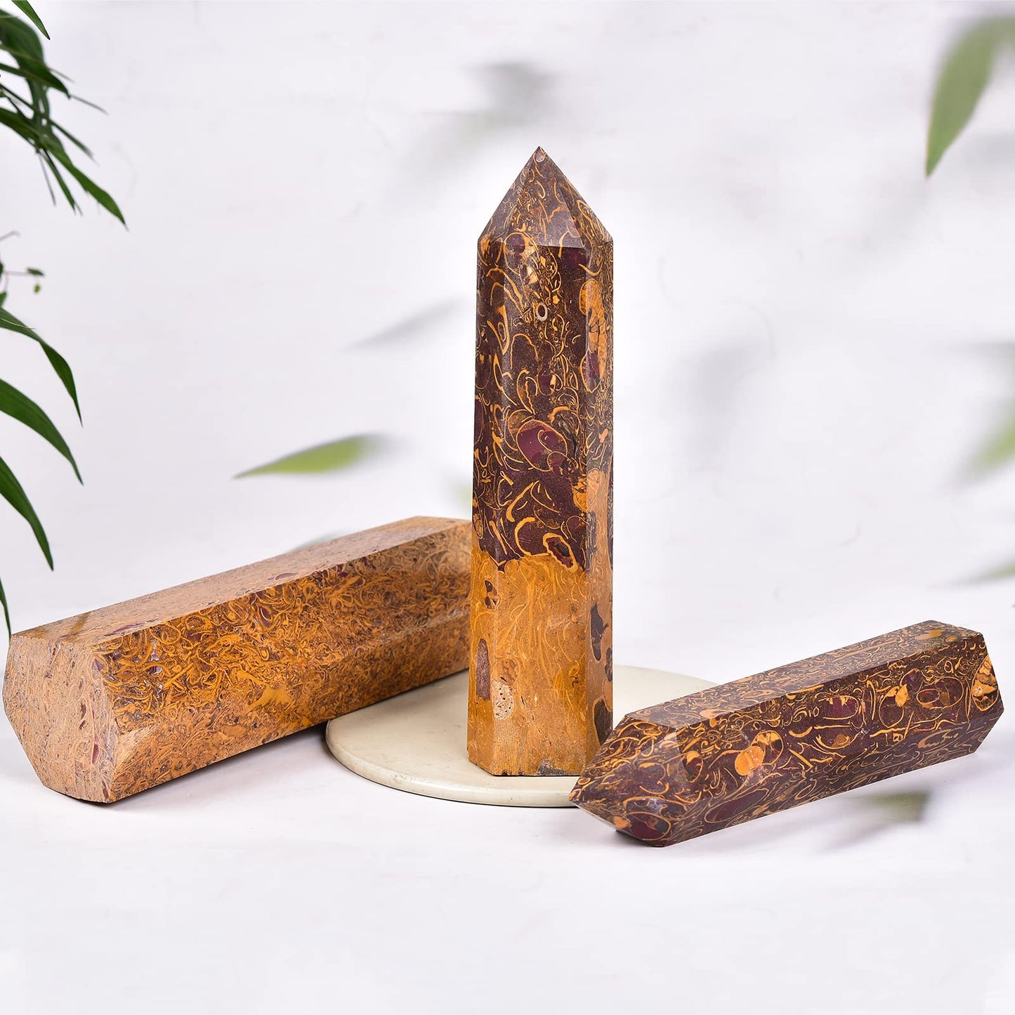 JIC Gem Nature Crystal Obelisk Towers Wand Golden Jade 6 Faceted Column Healing Crystal Wand for Home Decor Meditation Reiki Healing 1.8-2.2 LBS