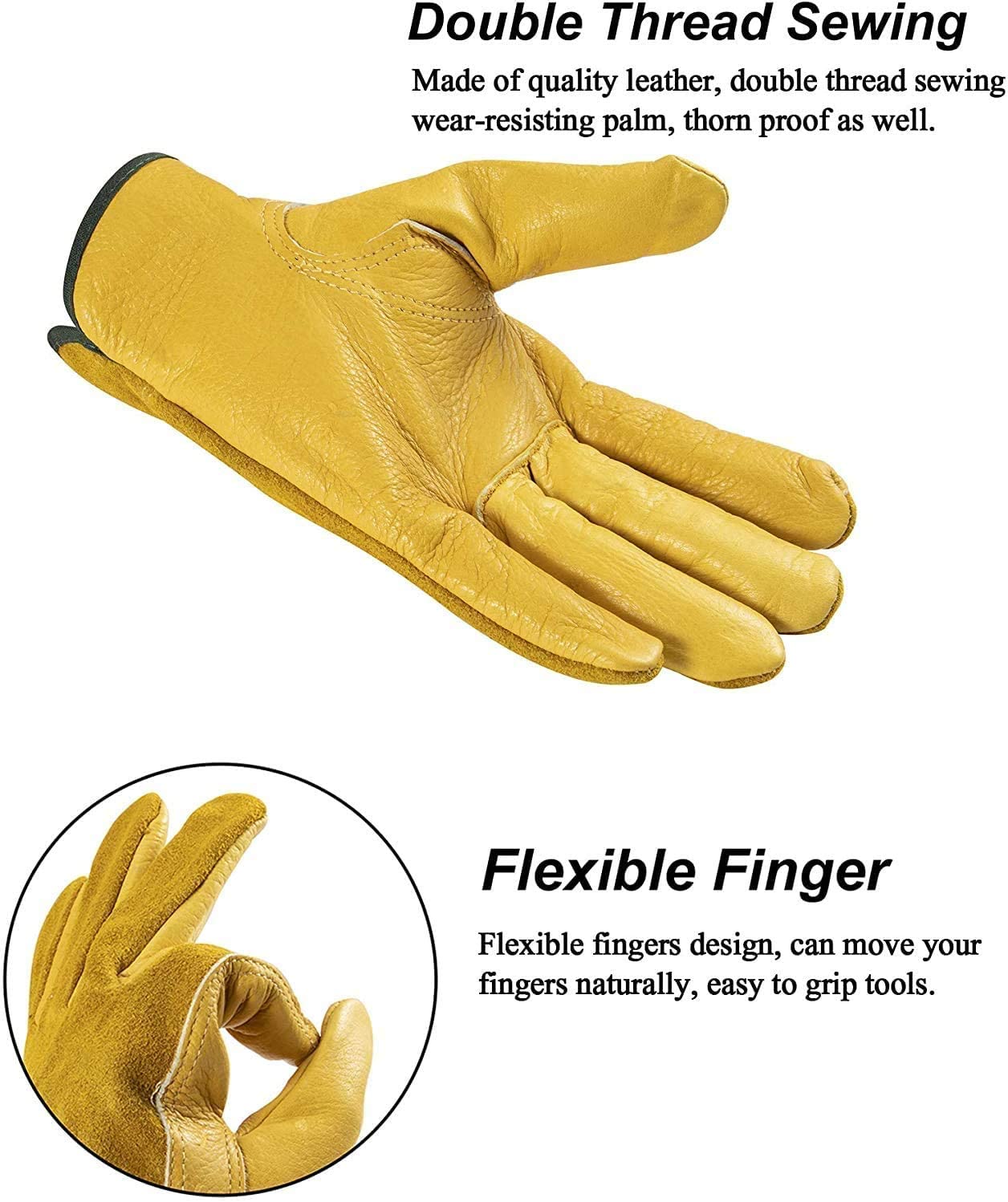 Xndryan 2 Pairs Gardening Gloves for Men Women, Heavy Duty Gardening Gloves Thorn Proof Garden Gloves Leather Work Gloves for Yard, Garden, Mechanic, Welding(XL)