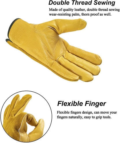 Xndryan 2 Pairs Gardening Gloves for Men Women, Heavy Duty Gardening Gloves Thorn Proof Garden Gloves Leather Work Gloves for Yard, Garden, Mechanic, Welding(XL)
