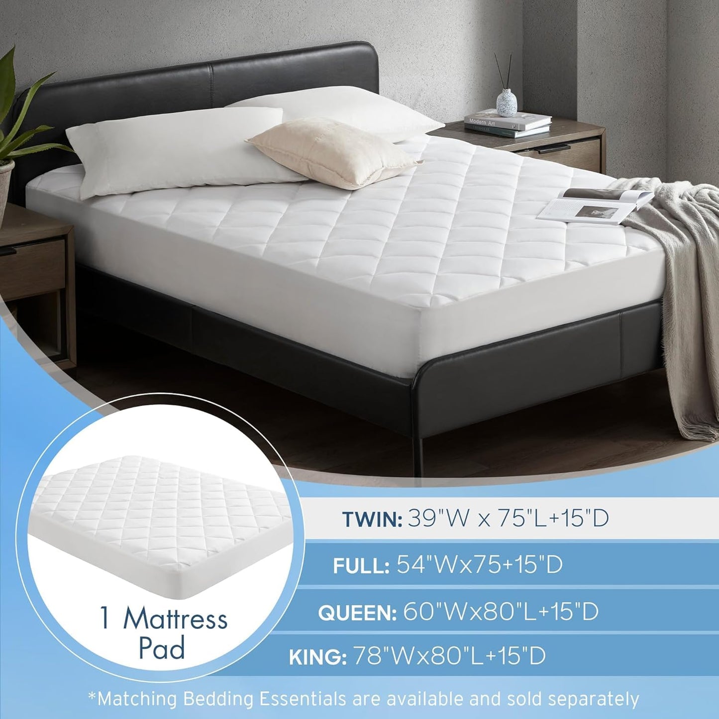 Sharper Image Twin Mattress Pad, Overfilled, Jersey Knit Ultra-Soft & Cooling Touch Mattress Pad for Bed, Cozy T-Shirt Handfeel Mattress Topper Fitted Pocket Fits Up to 18", Twin, White