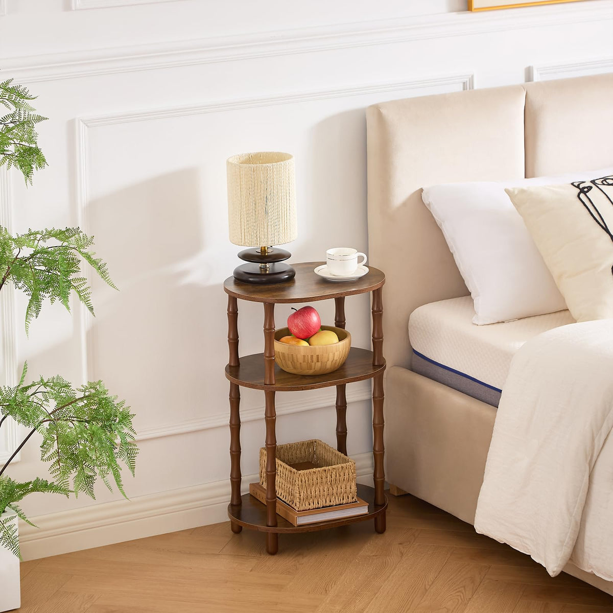 Orvado Side Table, 3-Tier Oval Accent Small End Table, Modern Oval Nightstand Accent Table for Small Space, Bedrooms, Living Room, Easy to Assemble, Rustic Brown