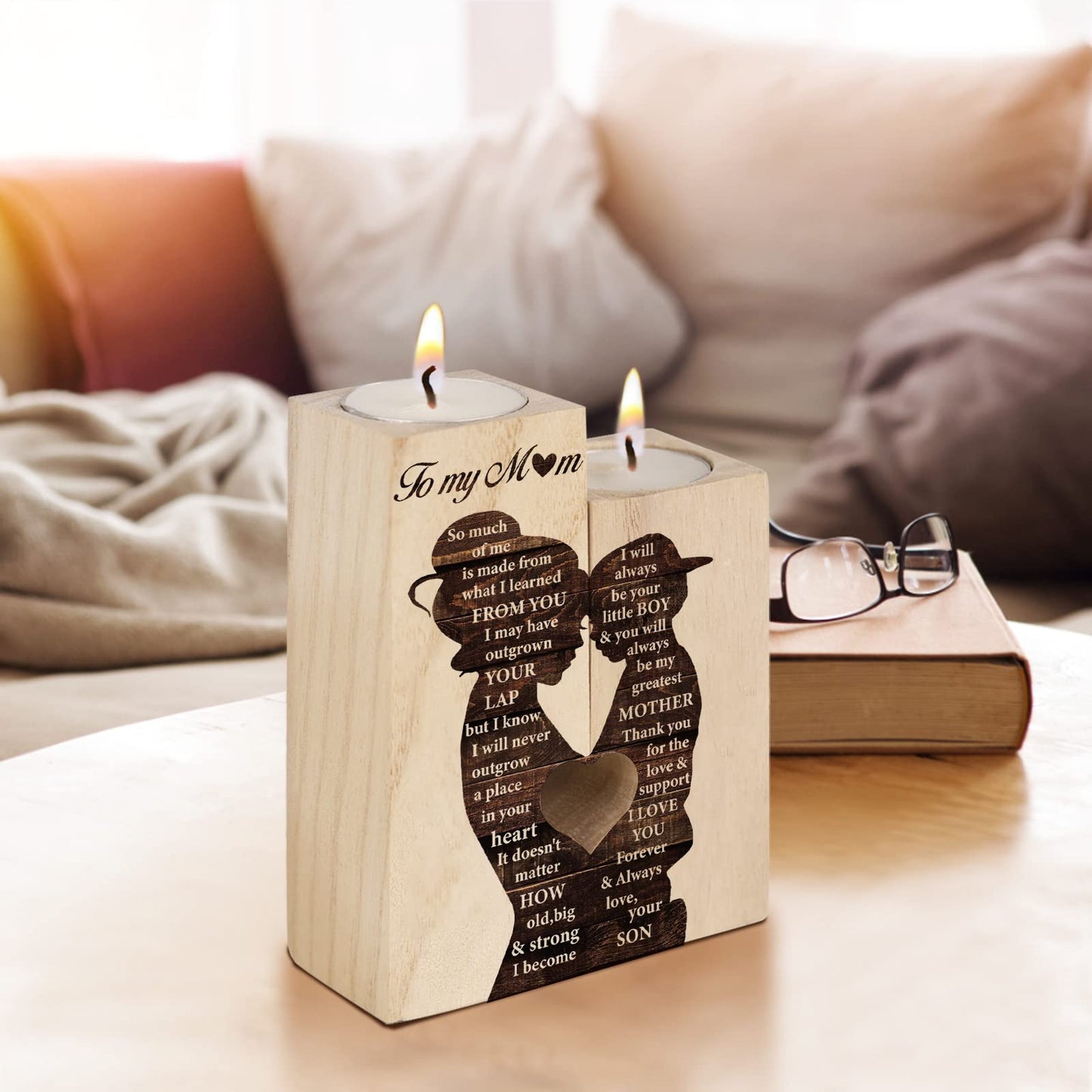 Mum Birthday Gifts, Gift for Mum Candlestick Candle Holder, Mother Presents from Son, Presents for Mummy,Stepmum,Mother in Law on Her Birthday, Heart-shaped