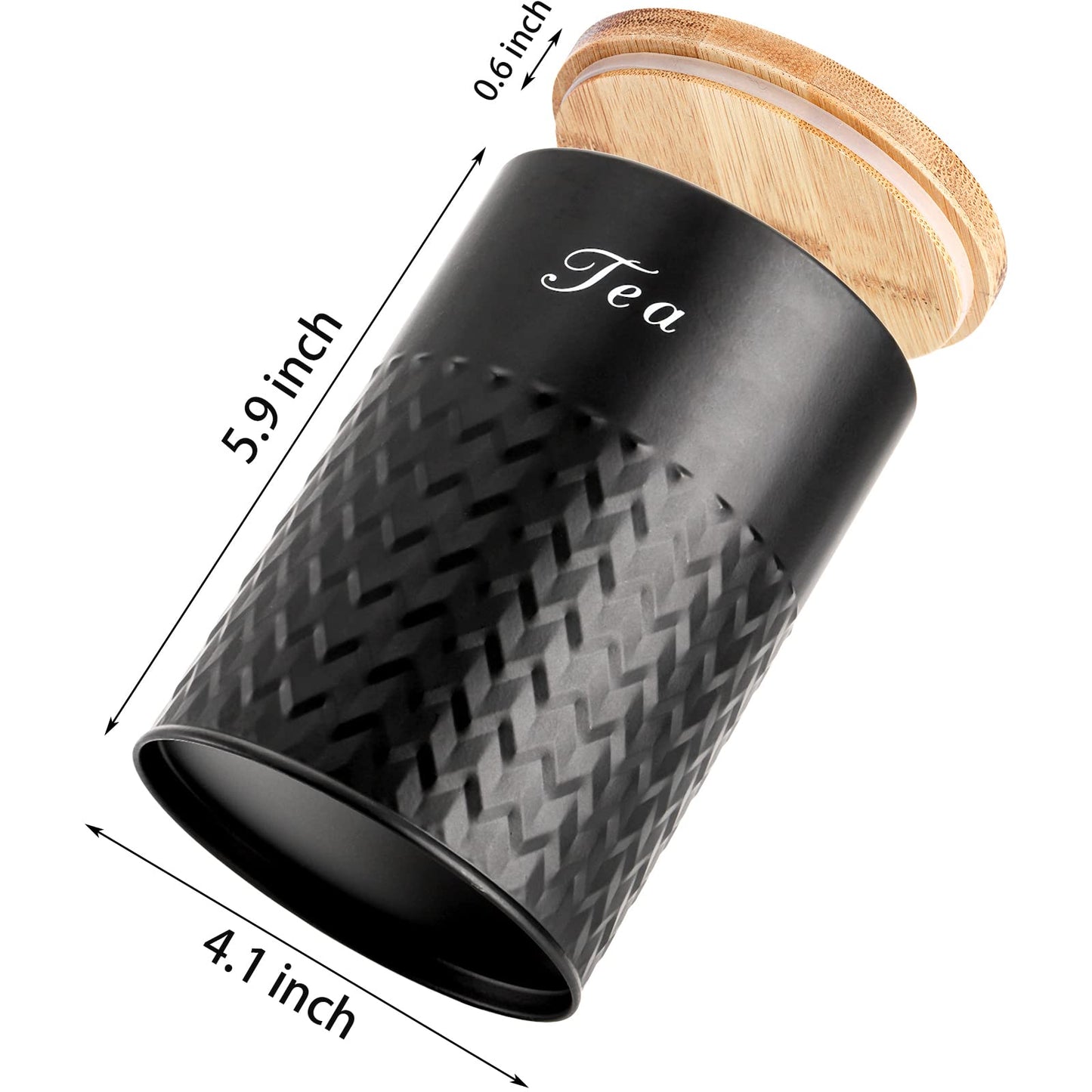 Bekith 3 Pack Kitchen Canisters with Bamboo Lids, Airtight Metal Canister Set, Food Storage Containers Jars for Coffee, Sugar, Tea, Flour, Rustic Kitchen Decor Containers, Black