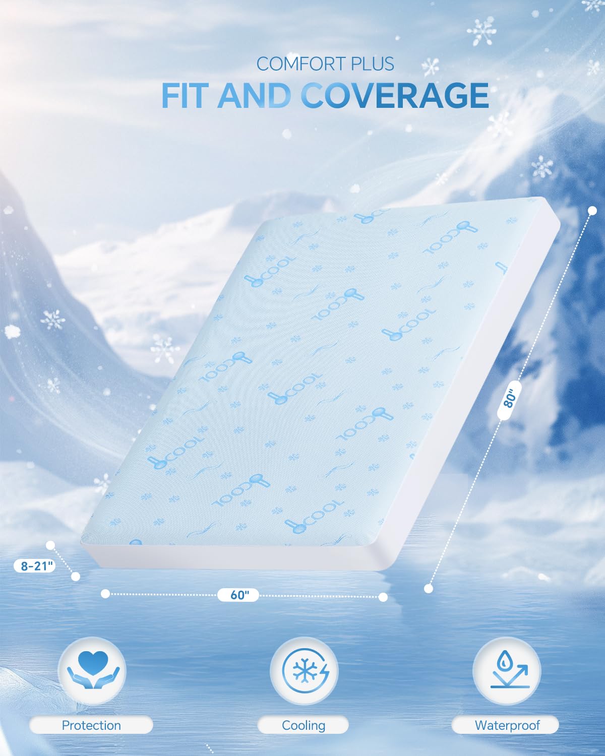 Premium Cooling King Size Mattress Protector - 100% Waterproof & Breathable Cool 3D Air Fabric Bed Mattress Cover, Ultra Soft Noiseless Mattress Pad for 8"-21" Deep Pocket, Machine Washable (White)