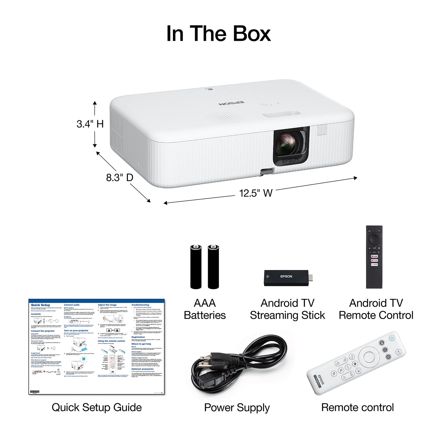 Epson EpiqVision Flex CO-FH02 Full HD 1080p Smart Streaming Portable Projector, 3-Chip 3LCD, 3,000 Lumen Color/White Brightness, Android TV, Bluetooth, 5W Speaker, Home Entertainment (Renewed)