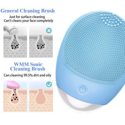 Facial Cleansing Brush, 3-in-1 Electric Soft Silicone Waterproof Face Scrubber, USB Rechargeable IPX7 Waterproof Sonic Vibrating Face Brush for Deep Cleansing, Gentle Exfoliating and Massaging