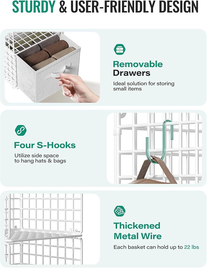 Hanging Closet Organizer with Drawers, 4 Tier Metal Closet Organizers and