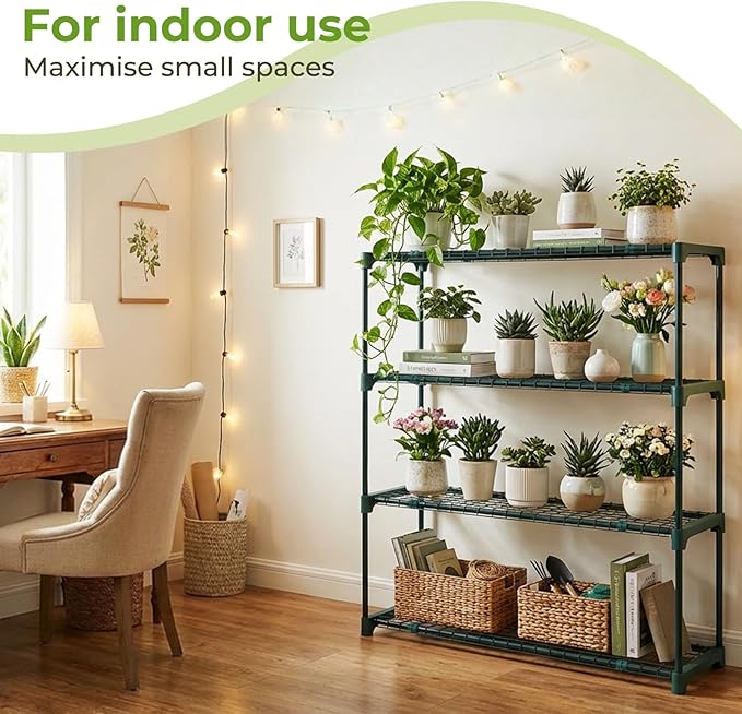 Ohuhu Plant Greenhouse Shelves 4 Tier 2 Pack Extra-Wide Stable Green House Shelving for Outdoor, 35x12x42 Inch Portable Rustproof Metal Shelf Plant Stand Rack Greenhouse Accessories