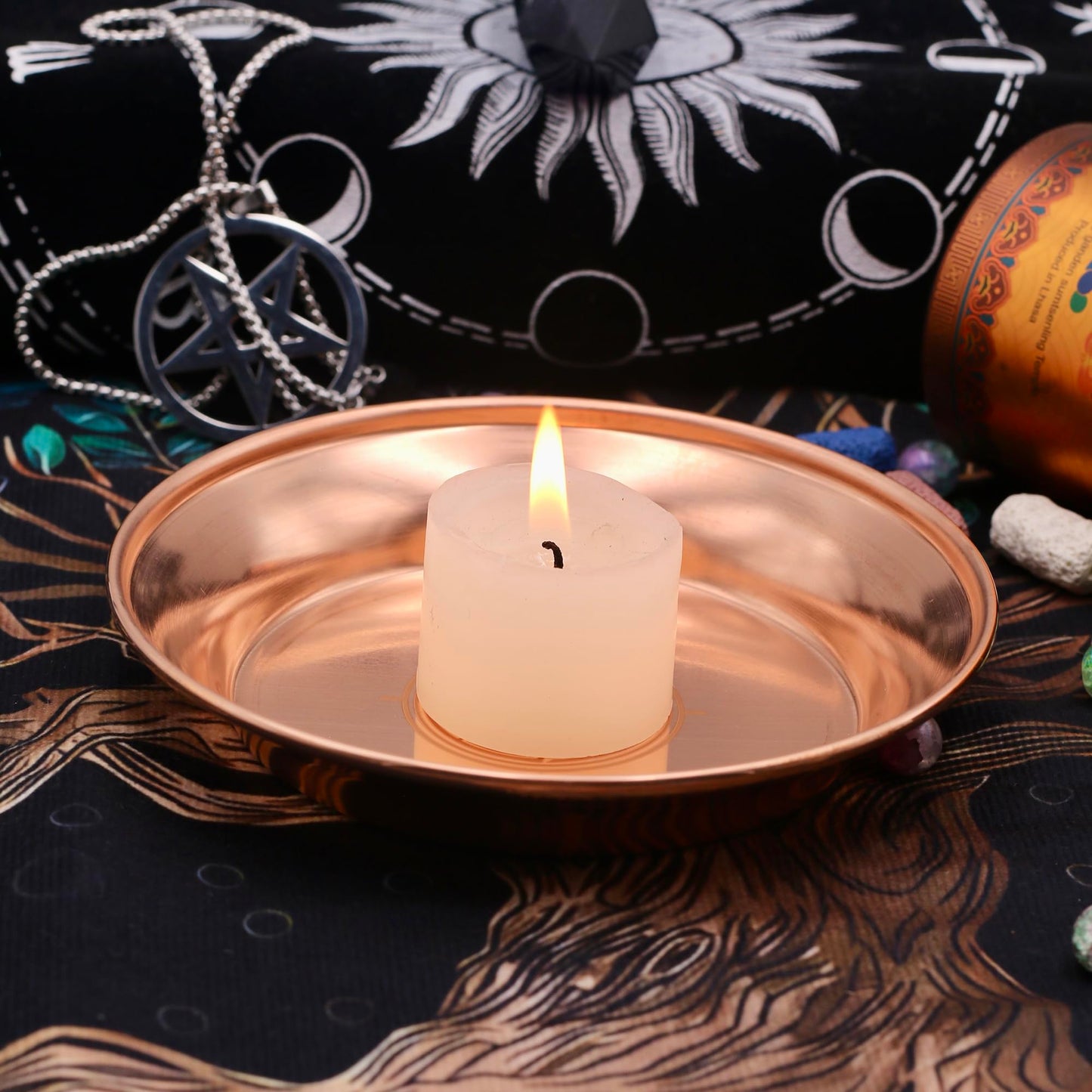 Copper Offering Bowl Ritual Plate Great for Altar,Incense Burner, smudging Bowl, Offering Dish,Candle Trays, Ash Catcher,Jewelry Dish (Shaman Totem)