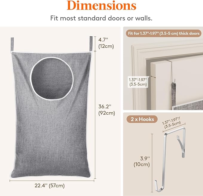 Lifewit 1 Pack Over Door Laundry Hamper, Large Collapsible Hanging Laundry