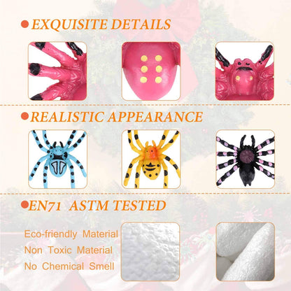 FLORMOON Realistic Animal Figures - 12 Pieces Plastic Halloween Spider Toys for Kids - Spider Action Model Insect Toy Figures - Educational Learning Toys Birthday Gift Set for Kids