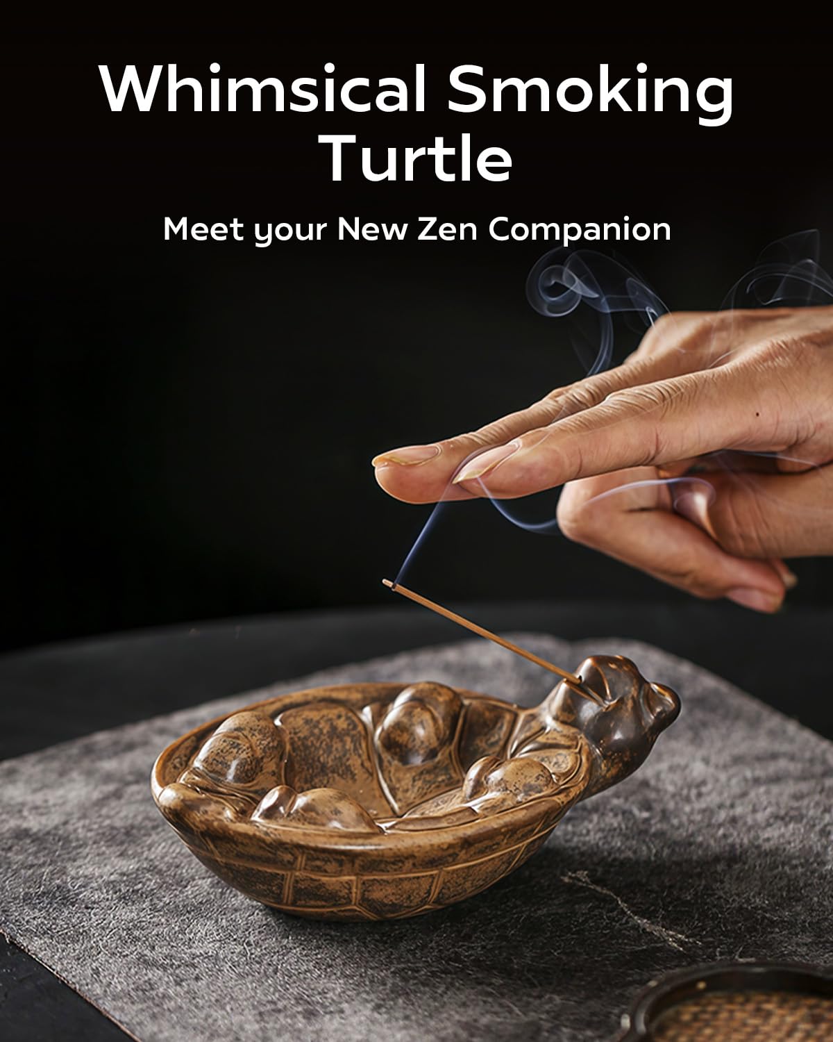 TEAVOR Smoking Turtle Incense Stick Holder - Funny Ceramic Incense Burner with Ash Catcher, Relaxing Desk Decor for Home & Office
