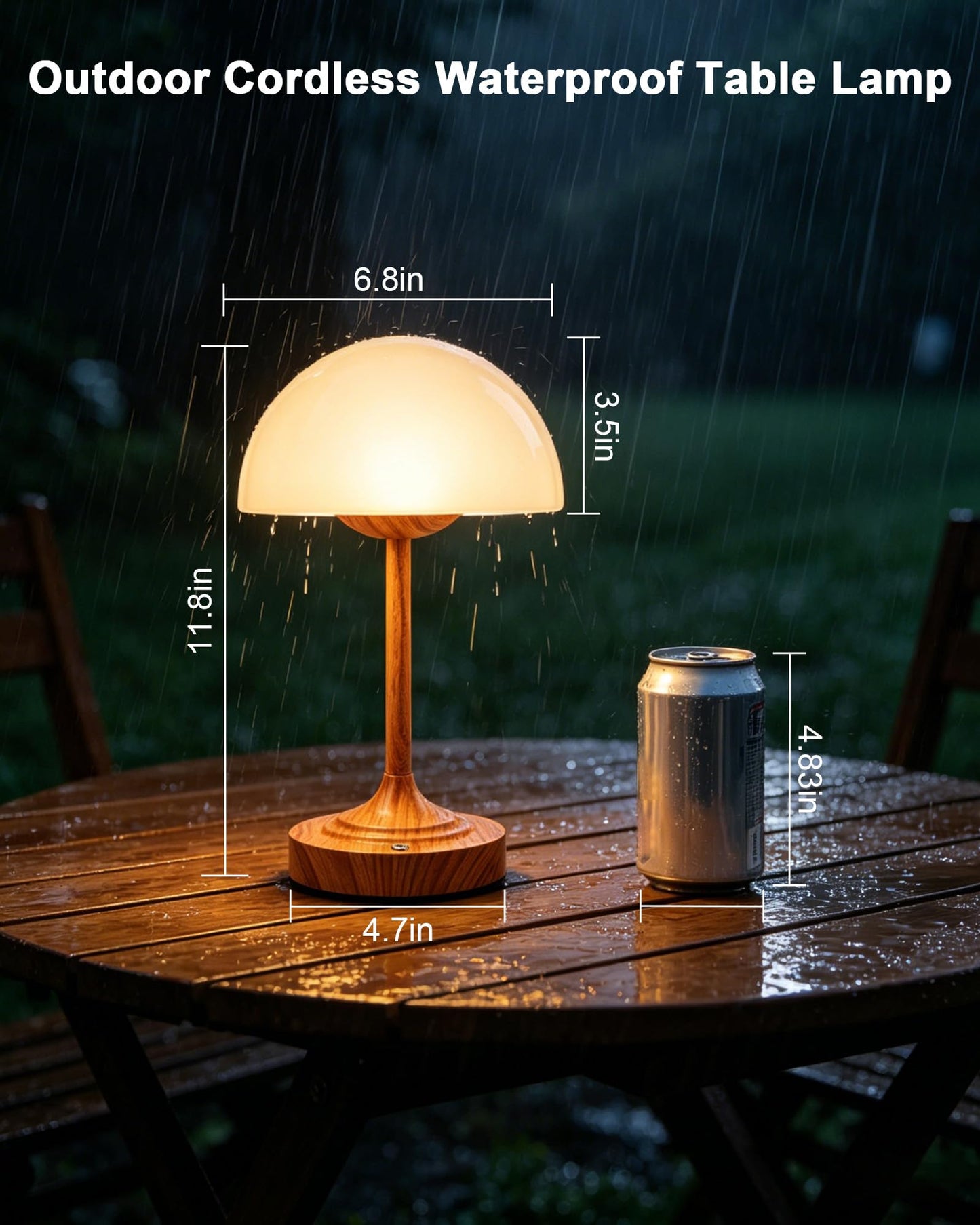 UMEXUS Cordless Mushroom Rechargeable Lamp with Waterproof for Shower, 11.8" H Small Portable Battery Operated Glass Table Lamp, Dimmable Touch Light for Bathroom Bedside Dining Table Kitchen Patio