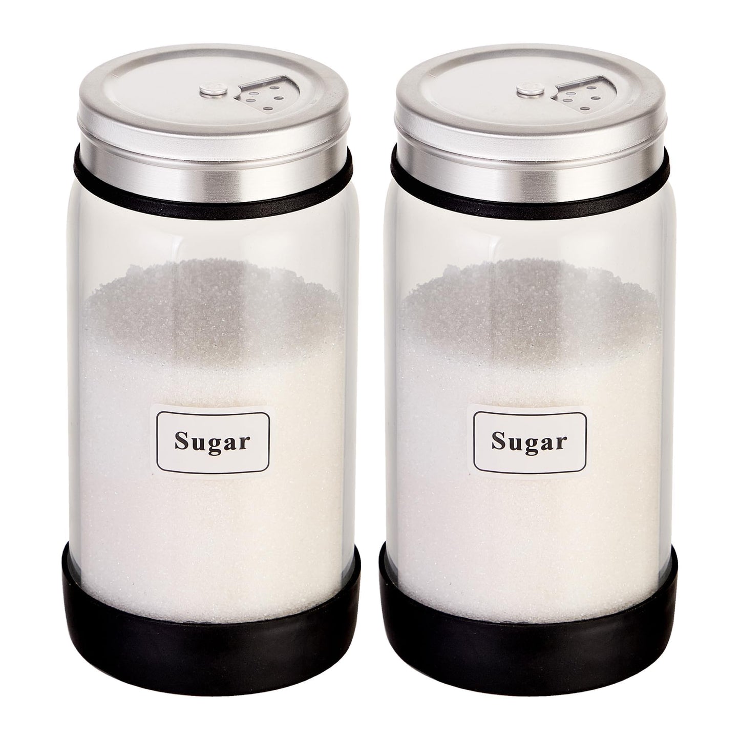Rekidool 8 oz Glass Sugar Shaker with Stainless Steel Rotating Cover - 3 Adjustable Outlet Holes Holes for Precise Dispensing, Kitchen & Coffee Bar Essential for Coffee, Tea, Baking, 2 Count
