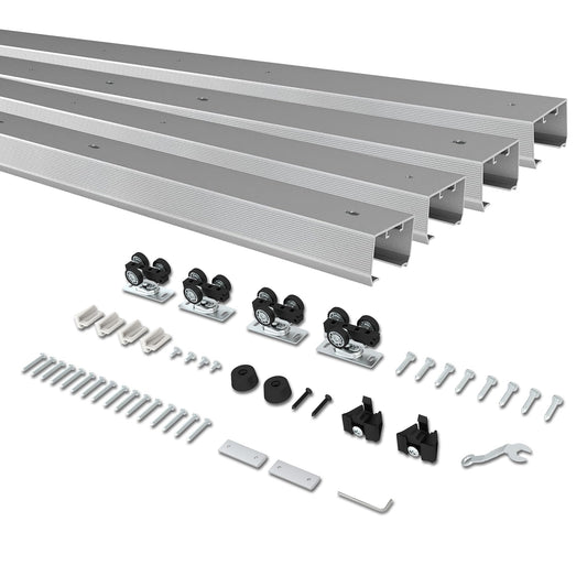 BarnBase 10FT Double Pocket Door Track Kit, 2 Sets of 56.7" Spliced Rail, Suitable for Double Door Width 48"-60"(Single Panel 24"-30"), Slide Quietly and Smoothly, Easy to Install