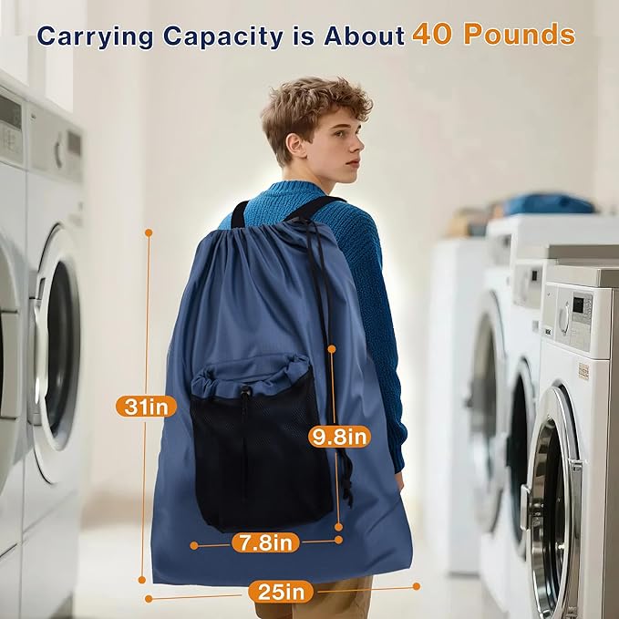 2-Pack Backpack Laundry Bags, Heavy Duty Laundry Bag Backpacks